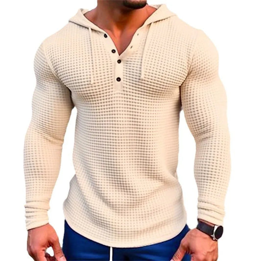 Spring Autumn Hooded T Shirt Men Long Sleeve Solid Color Slim Fit Sports Tops Fashion Breathable Casual Tees Mens V Neck Tshirt