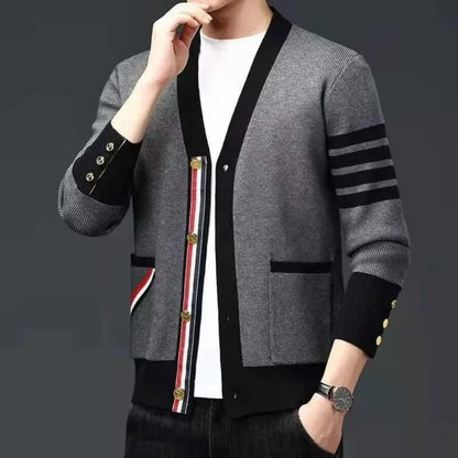 Men's knit cardigan autumn and winter new casual loose sweater coat men's handsome sweater clothes