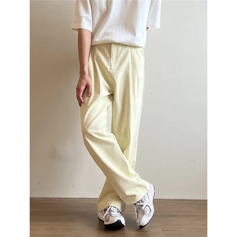 saferido Black Beige Casual Pants Men Fashion Straight Pants Men Streetwear Korean Clothing Loose Wide Leg Pants Mens Trousers M-2XL