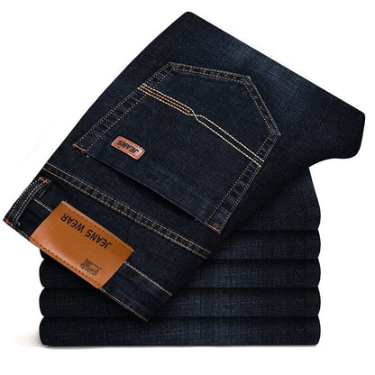 Men's Brand Stretch Jeans  Business Casual Slim Fit Denim Pants Black Blue Trousers Jeans Male