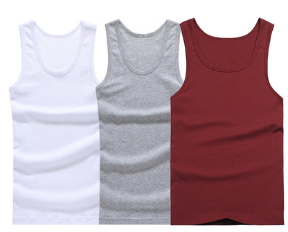 Hot Sale 3pcs / 100% Cotton Mens Sleeveless Tank Top Solid Muscle Vest Undershirts O-neck Gymclothing Tees Whorl Tops