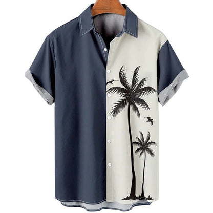 Men's Blouse 3D Printing Summer Coconut Tree Pattern Hawaiian Oversized Comfortable Casual Tops Short Beach Clothing Street Wear