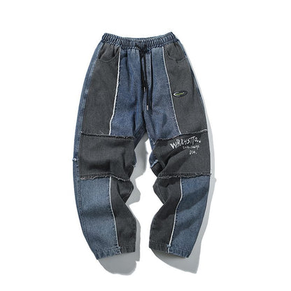 Hip Hop Patchwork Jeans Men Grunge Denim Trousers Male Loose Casual Pants Ankle Japanese Streetwear Spliced Vintage 5XL