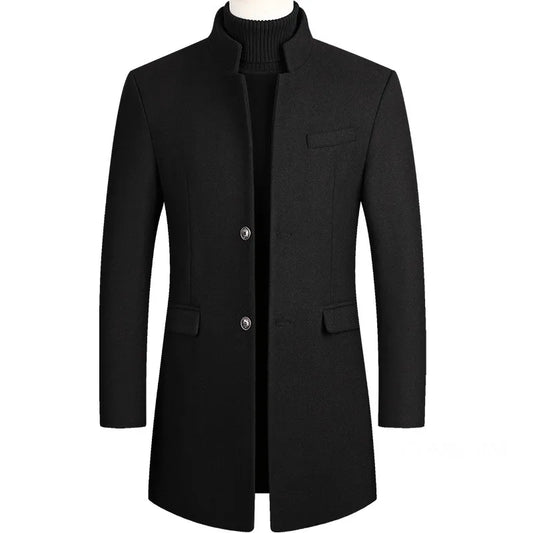 Men Long Trench Coats Cashmere Wool Blends Winter Jackets New Male Warm Long Coats Male Business Casual Trench Coats Size 4XL