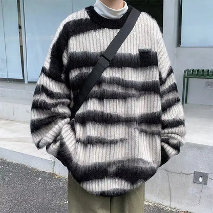 saferido Lattice Korean Fashion Sweater Men Interior Harajuku Men's Clothes Winter Oversize Wool and Mixes Knit Print Luxury