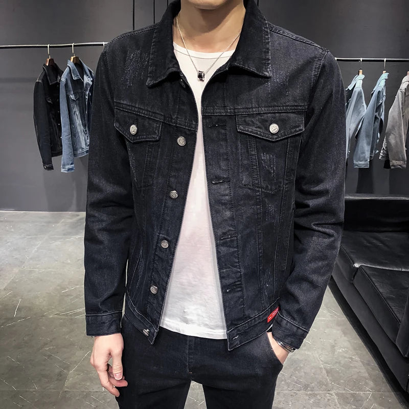 saferido Autumn Slim Men Denim Jacket Stretch Retro Motorcycle Punk Streetwear Fashion Skateboard Youth Jeans Jacket Plus Size 5XL