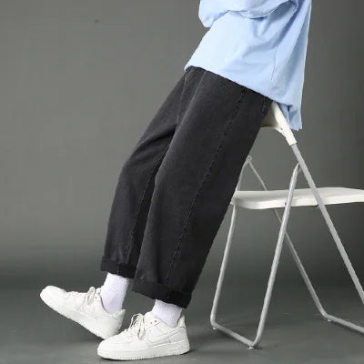 saferido New Street Casual Baggy Jeans Men's Korean Fashion Hip Hop Straight Wide Leg  Trousers Couple Denim Pants Black Light Blue