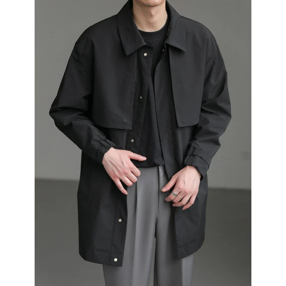 High-end Korean Fashion Mid-length Windbreaker Jacket Man Autumn New Loose Casual Lapel Men's Windbreaker Trench Coat Men