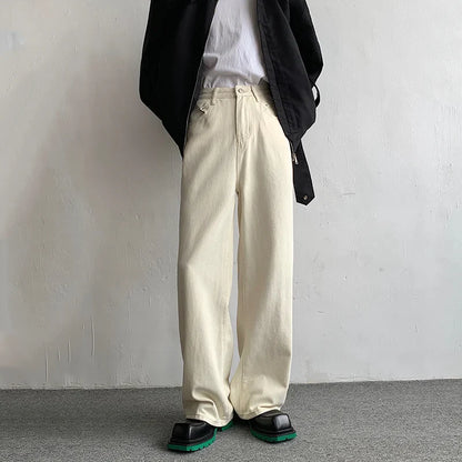 Baggy Beige Jeans Men Fashion Casual Oversized Wide Leg Jeans Men Streetwear Korean Loose Straight Denim Pants Mens Trousers