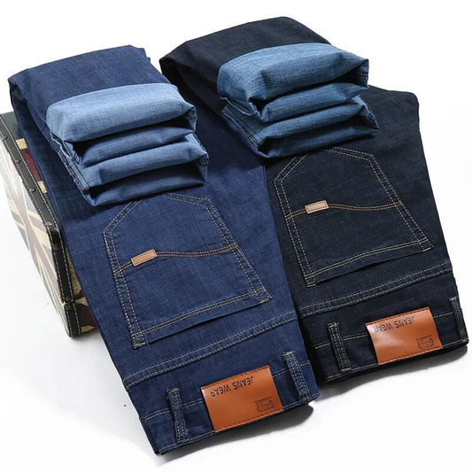 Oversize 42 44 Men Jeans Pants  New Casual Classic Blue Stretch Jeans Business Fashion Casual Denim Trousers Brand Pants