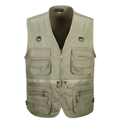 Men Cotton Multi Pocket Vest Summer New Male Casual Thin Sleeveless Jacket With Many Pockets Mens Photographer Baggy Waistcoat