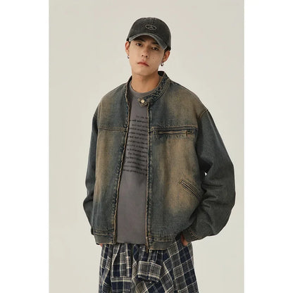 saferido Small niche retro washed vintage denim jacket men's spring autumn clothing new loose casual jacket for men's top