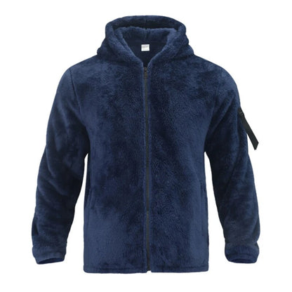 Men's Autumn and Winter Double sided Fleece Warm Jacket Loose Hooded Casual Coat