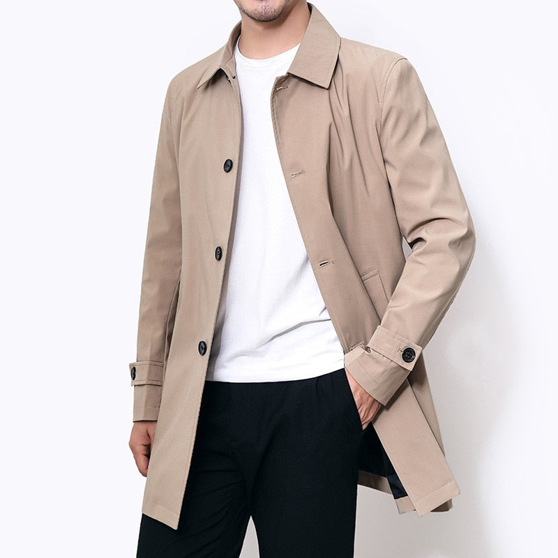 Spring Autumn Men Long Coat Windbreaker Casual Loose Design Solid Color Trench Men Fashion Korean Style Mens Jackets Outerwear