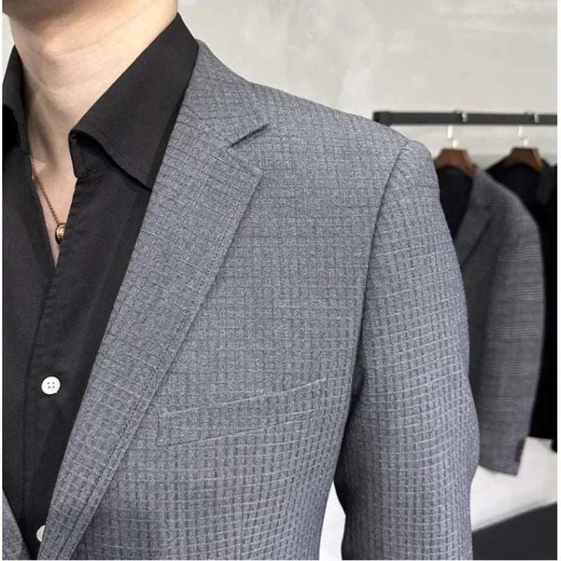 saferido British Style Single-breasted Men Blazers Slim Wedding Business Casual Suit Jacket Houndstooth Street Wear Social Dress Coat