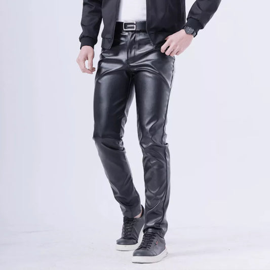 saferido Thin Leather Pants Men's Moto Pants Spring Summer Fashion Color Elastic Slim Fit PU Trousers Windproof Waterproof Man Bottoms