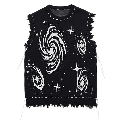 Harajuku Vest Sweater for men  Ropa  Streetwear BF Tassel Jumper Fashion Casual Knitting Tanks Print Korean Waistcoat vest