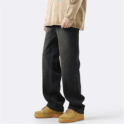 saferido Jeans Men's Clothing Retro Y2K Solid Color Straight Pants Washed Loose Button Pocket Spring and Autumn Trousers