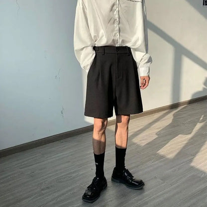 saferido Fashion Casual Shorts Men Summer Korean Chic Wide Leg Trousers Male Knee-length Sashes Draped Loose Retro Popular High Street