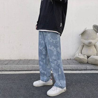 saferido Printing Men's Jeans High Street Fashion Wide Leg Pants Harajuku Streetwear Spring Autumn Denim Trousers Oversizde Male Clothing