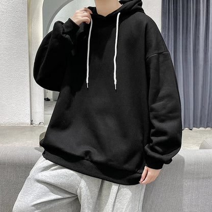 saferido Men's Multicolour Patternless Hooded Sweatshirt Korean Loose Large Size 5XL Casual  Long Sleeve Top Simple Unisex Style T-Shirt