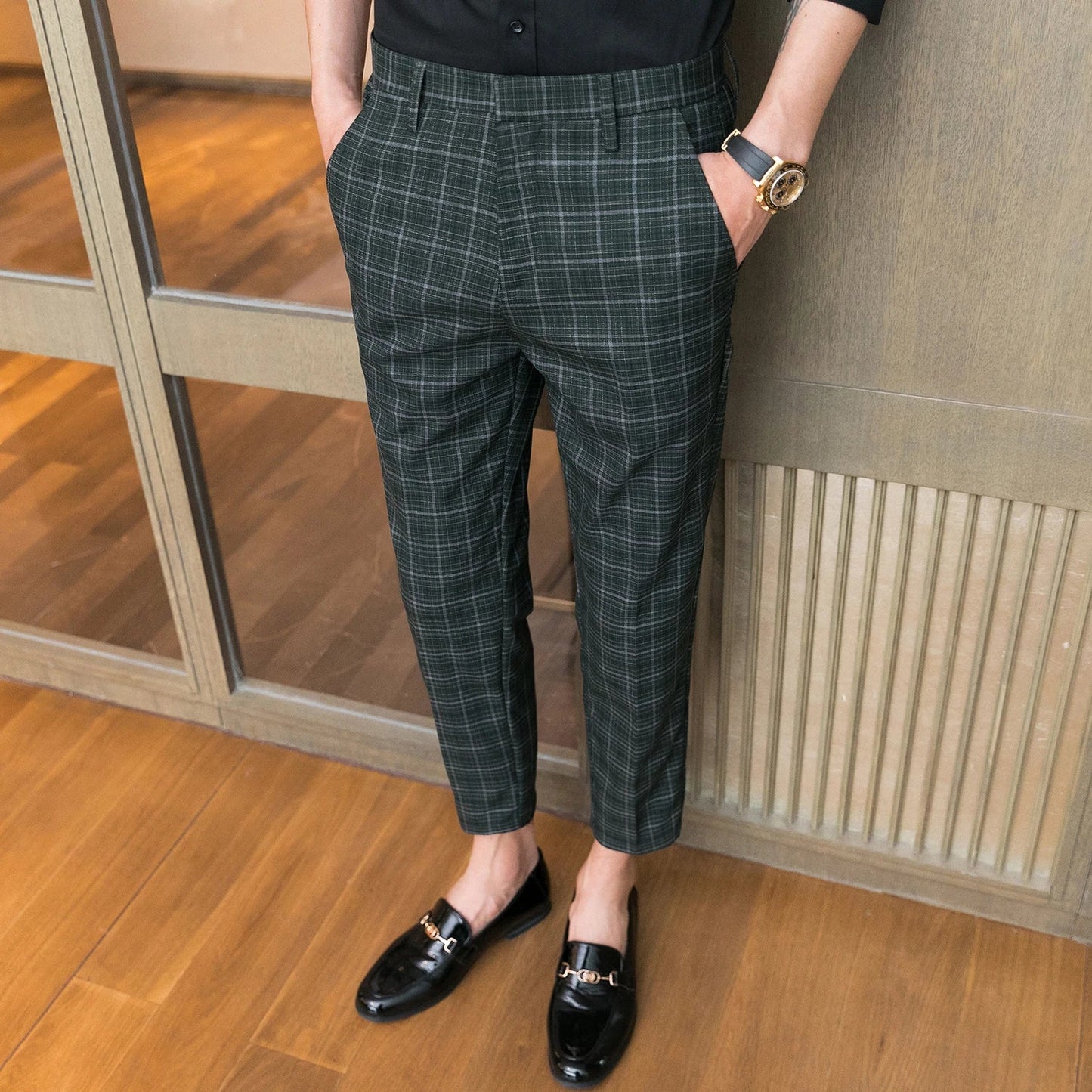 saferido  New Style Male Spring Slim Fit Business Suit Trousers/Men's Fashin Office Plaid Leisure Suit Pants/groom Wedding Suit Pants