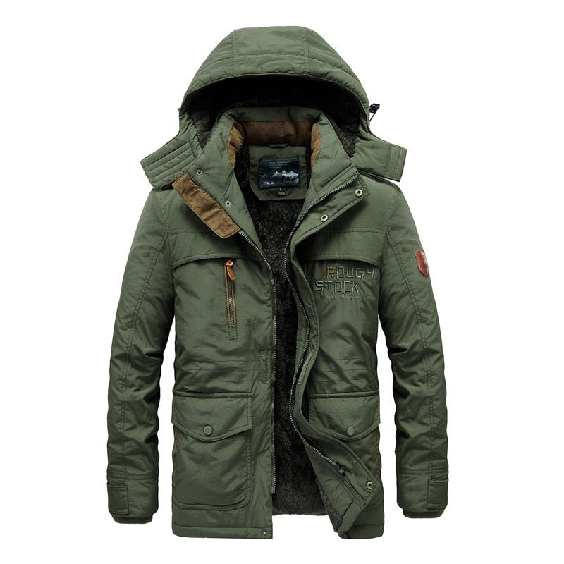 Men's Winter Jacket Fleece Linning Outdoor Parka Coat Hooded Windbreaker Military Thick Warm Outerwear Big Size 6XL Multi-pocket