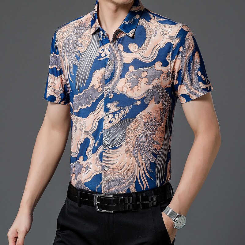 National Style Men's Shirt Fashion Personalized Print Short Sleeve Shirts Summer Summer NightClub Blouse Holiday Business Hawaii