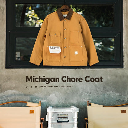 American Retro Heavy Michigan Canvas Jackets Multi-pocket Khaki Lapel Thin Coats Men's Autumn Jacket Fashion Trench Coat