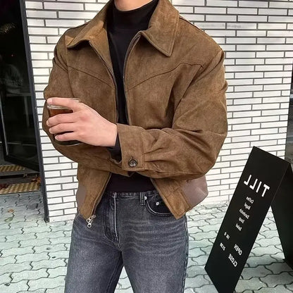 Spring Autumn Fashion Jackets Men Loose Turn Down Collar Coat Mens Vintage Casual Streetwear Outwear Solid Zipper Bomber Jacket