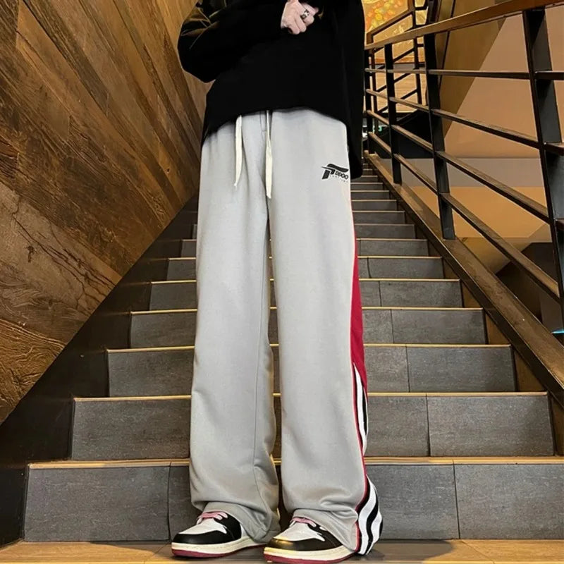 saferido Striped Autumn and Winter Trousers Sweatpants for Men Wide Leg Straight Xxxl Slacks Korean Style Luxury Elastic Man Sports Pants