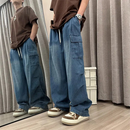 Men Jeans Loose Straight Wide Leg Denim Pants Men's Hip Hop Streetwear Skateboard Neutral denim Trousers Mopping Cargo jeans