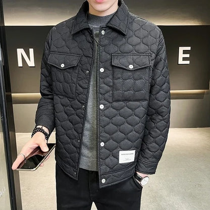 saferido British Style Men Warm Autumn Winter Leisure Cotton Cotas/Male Slim Fashion Plaid Lapel Jacket Men's Solid Color Jacket