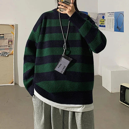 Striped Knitted Sweater Men Women Vintage Tate Langdon Loose Sweaters Harajuku Green Warm Autumn Jumper Pullover Unisex Casual