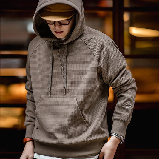 saferido Vintage Embroidered Hoodies for Men Solid Color Hooded Sweatshirts Spring New Pullovers Loose Streetwear