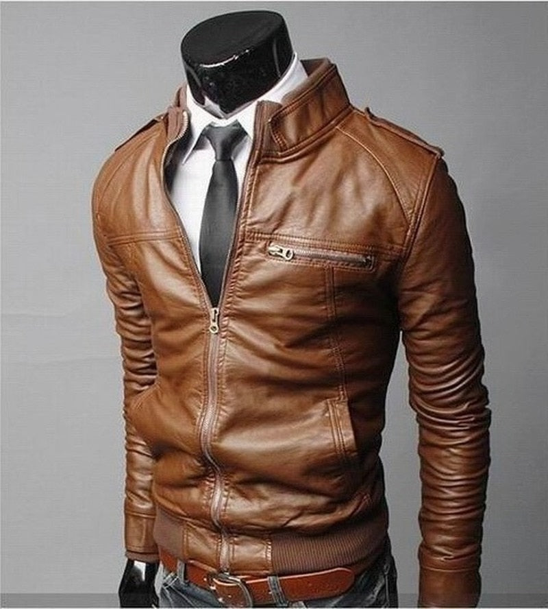 Brand New Men's  Motorcycle Leather Jacket Slim Men Leather Jacket Outer Wear Clothing For Male Garment Man Jackets