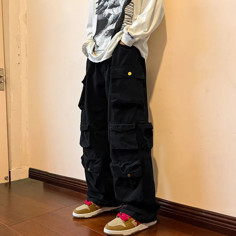 Y2k Men's Cargo Pants Multi Pocket Male Hiphop Overalls High Street Safari Style Trousers Summer New Streetwear