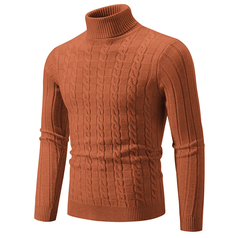 Autumn Winter Men's Turtleneck Sweaters Pullovers Solid Color Long Sleeve  Slim Fit Youth Knitted Casual Pullover Sweater Men