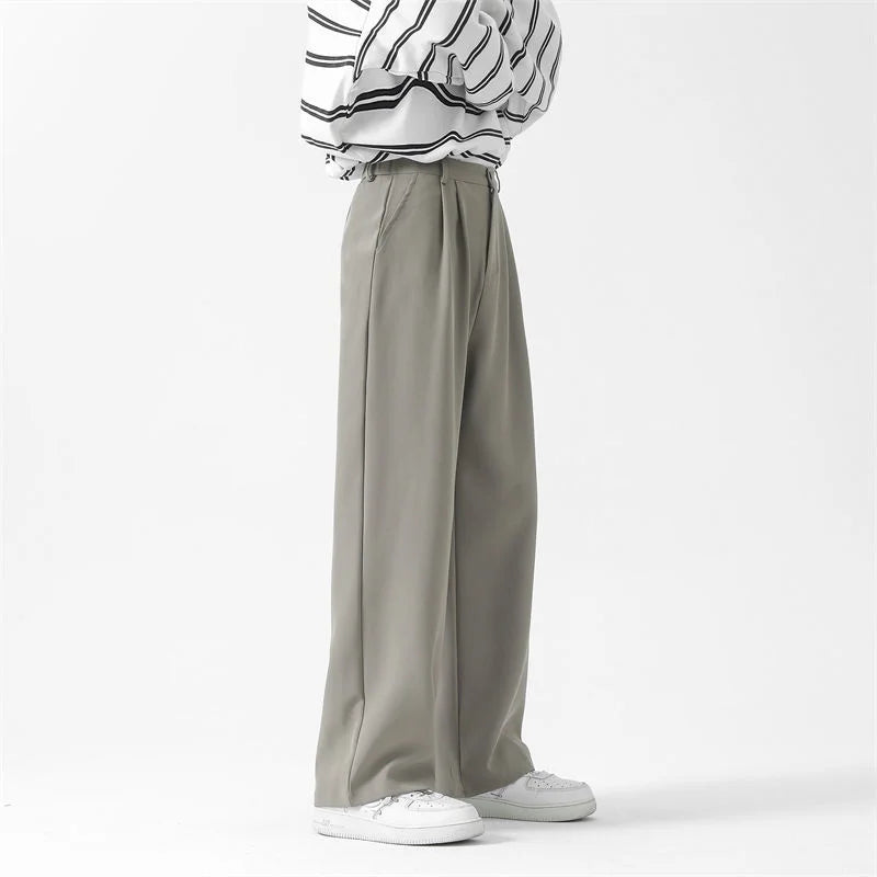 Grey Black Suit Pants Men Fashion Society Mens Dress Pants Korean Loose Straight Wide Leg Pants Mens Office Formal Trousers