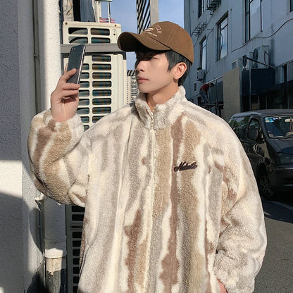 saferido Winter Men Casual Kpop Jackets Coats Mens Streetwear Korean Fashions Luxury Coats Harajuku Striped Lambswool Parkas