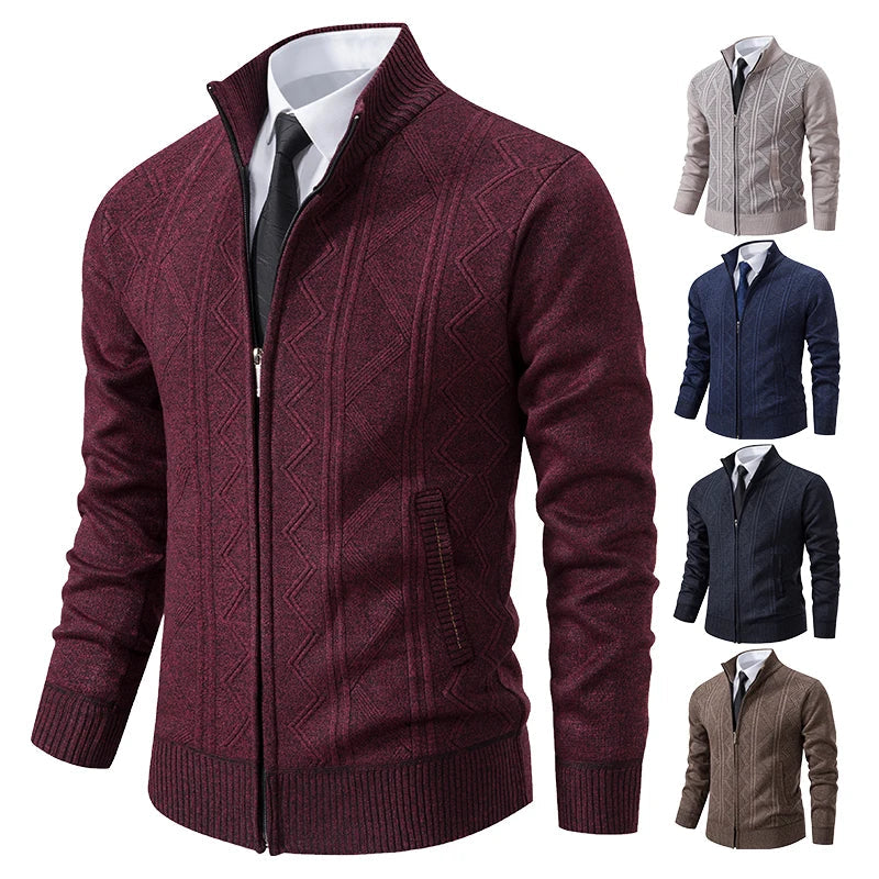 jacket men's autumn and winter warm trend line stand collar knitted cardigan sweater coat