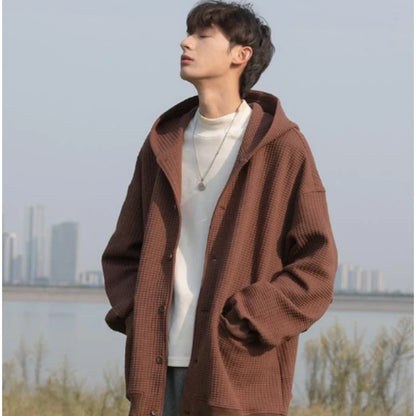 saferido High Quality Men's Waffle Sweatshirt Korea Version Hooded Couple Coat Ins Hop Thickened Harajuku Men Women Jacket Oversize M-3XL