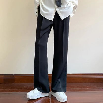 Summer Black Suit Pants Men Fashion Social Mens Dress Pants Korean Loose Bell-bottoms Pants Men Mens Office Formal Trousers