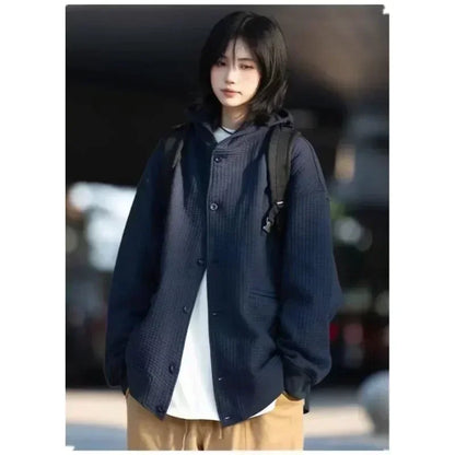 saferido Men Sweatshirt Waffle Korea Version Jacket Loose Cardigan Thickened Coat Ins Hip Hop Couple Streetwear Hooded Men Women Clothing