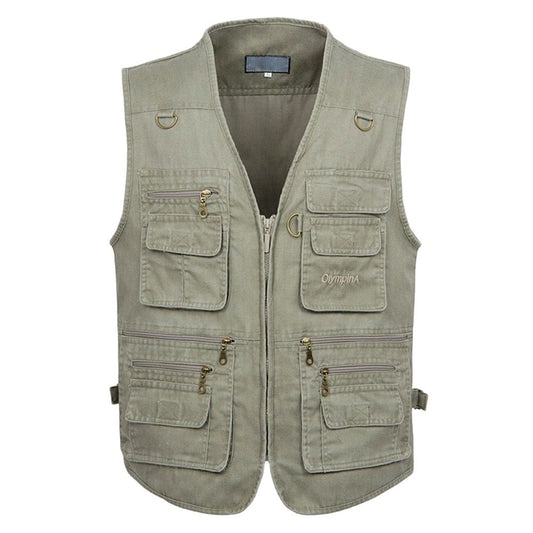 New Summer Mens Casual Sleeveless Vest Men Multi Pocket Cotton Waistcoat Cargo Vest Military Sleeveless Jacket Coat Plus Size