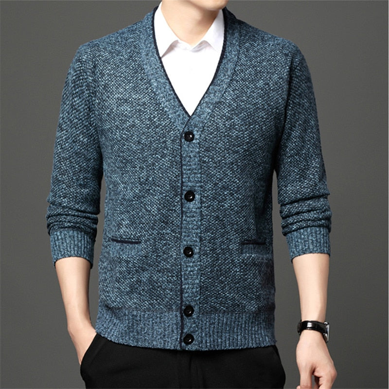 Spring Autumn Men Cardigan Knitted Sweater Jackets Coats Mens Single Breasted Long Sleeve V Neck Casual Slim Sweater Cardigan