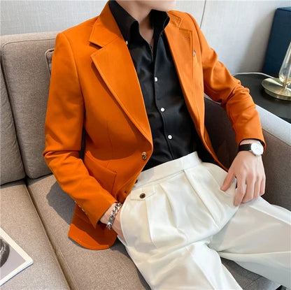 saferido  High Quality Korean Slim Fit Blazer Jackets Men Clothing Simple Two Buttons Business Formal Wear Casual Suit Coats 3XL-S