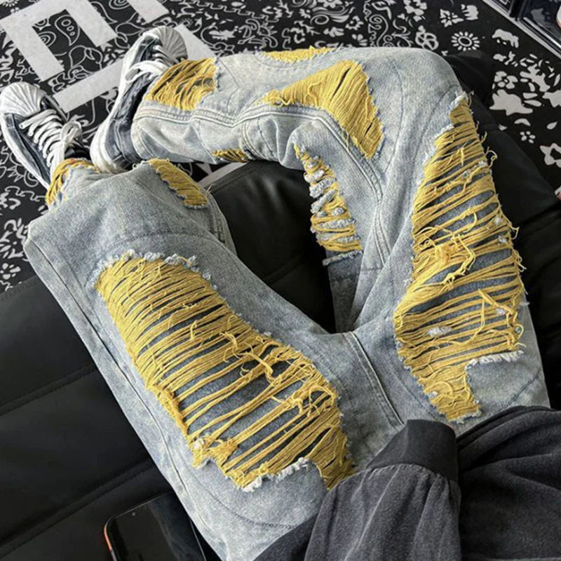 saferido Hip Hop Hole Jeans Women High Waist Baggy Straight Denim Pants Bf Couple Streetwear Harajuku Ripped Wide Leg Trousers