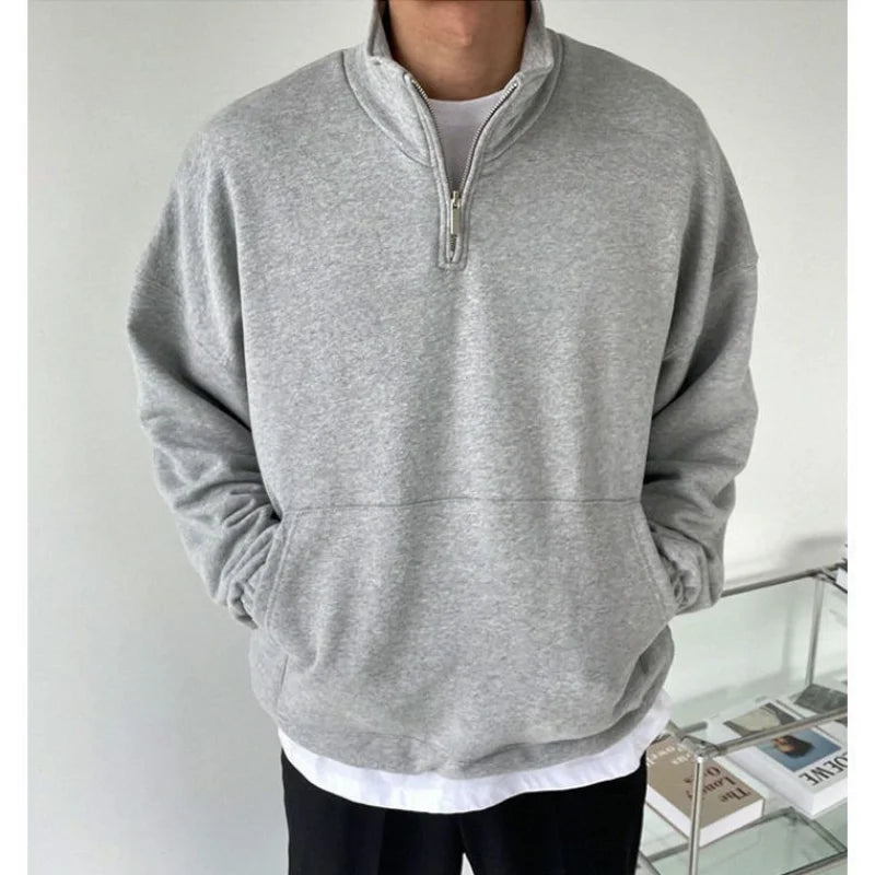 Spring Sweatshirts Mens Lapel Zipper Oversized Hoodies High Street Solid Color Long Sleeve Casual Loose Harajuku Pullover