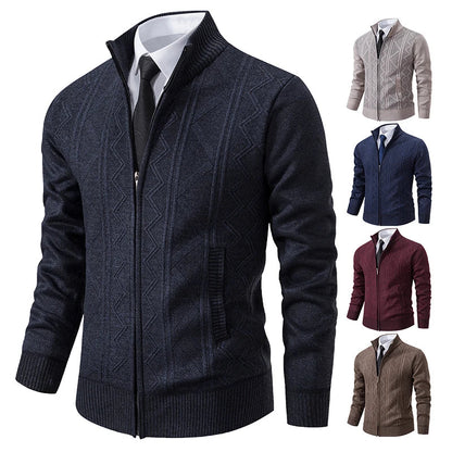 jacket men's autumn and winter warm trend line stand collar knitted cardigan sweater coat